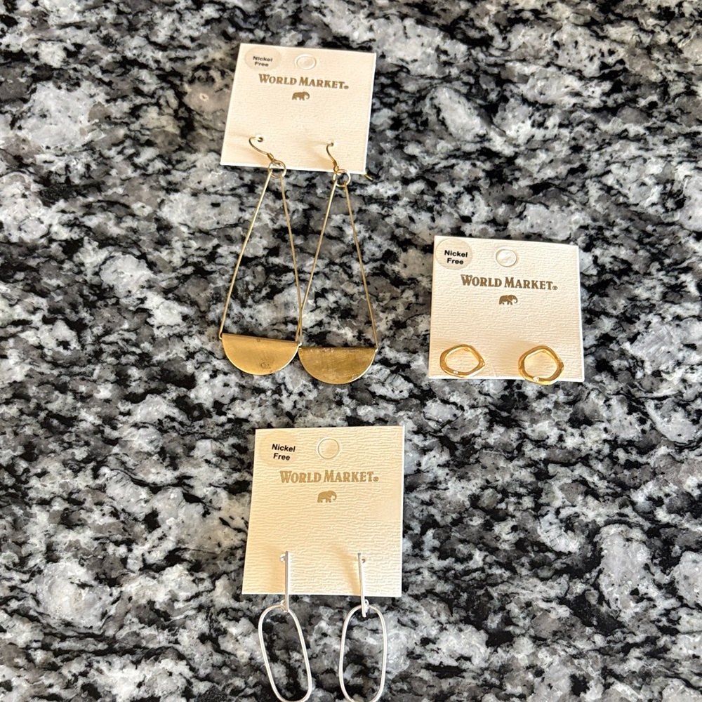 Cost Plus World Market Gold and Silver Mixed Metal Earring Trio set